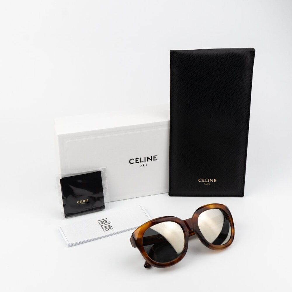 SALE! Celine Women Sunglasses Havana Smoke Mirror Oval CL40071I 56C BRAND NEW